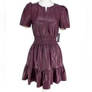 AVARA / Purple Faux Leather Shirt Sleeve Ruffle Dress / XS / NWT / Goth Alt Girl